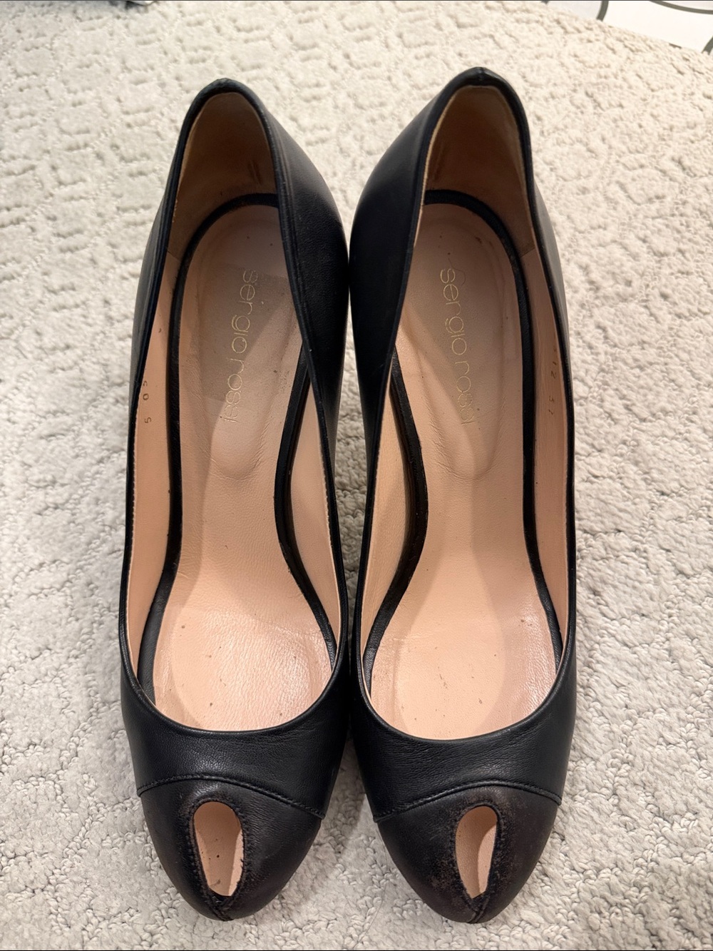 Sergio Rossi Black Leather Peep-Toe Pumps
